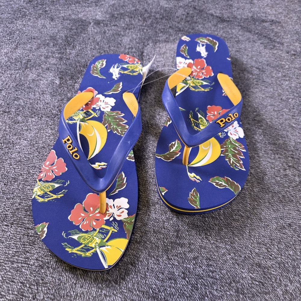 Ralph Lauren Bolt Tropical Floral Flip Flops Azure Sail Thong Sandals Size 13
